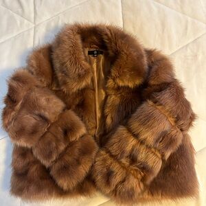 MISSGUIDED Faux Fur Brown Jacket - Size 8